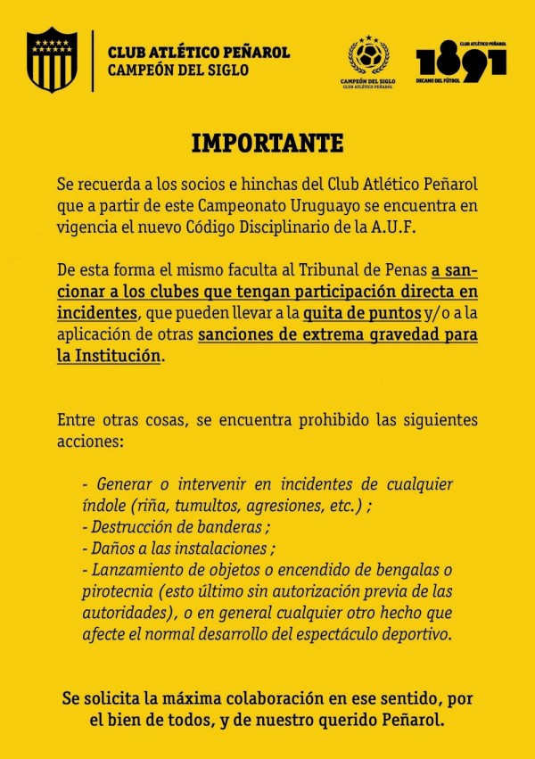 Comunicado código disciplinario AUF flyer mail